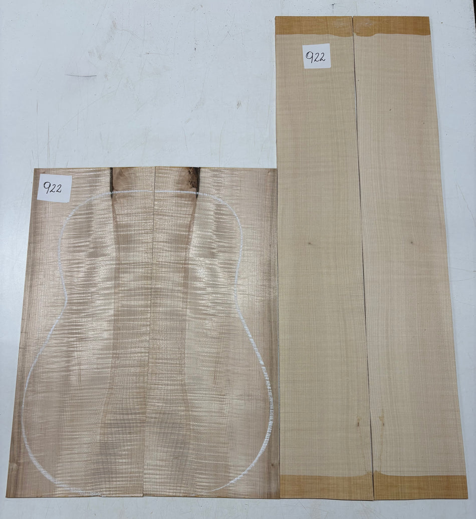 Flame Hard Maple Dreadnought Guitar Back and Side Set  #922