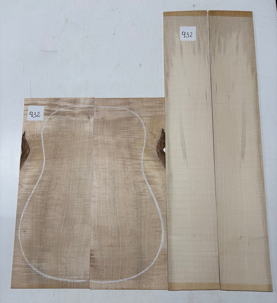 Flame Hard Maple Dreadnought Guitar Back and Side Set  #932