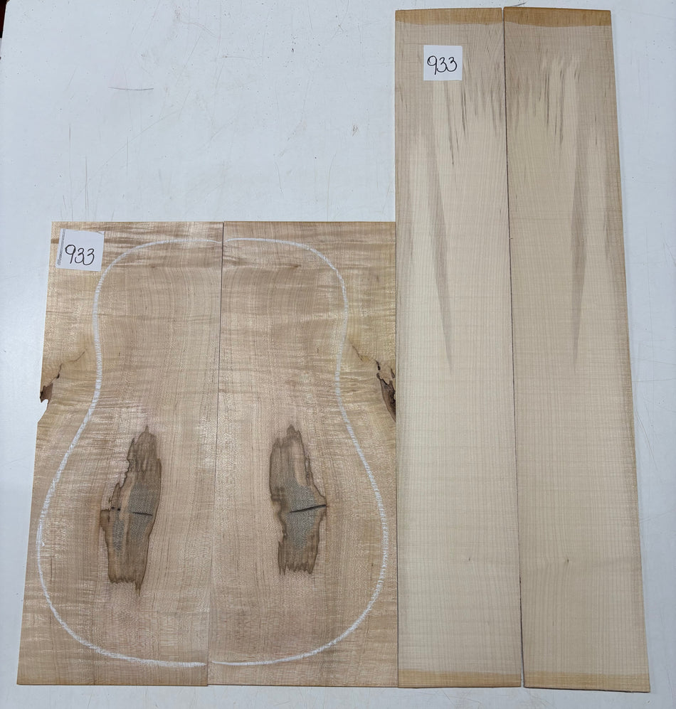 Flame Hard Maple Dreadnought Guitar Back and Side Set  #933