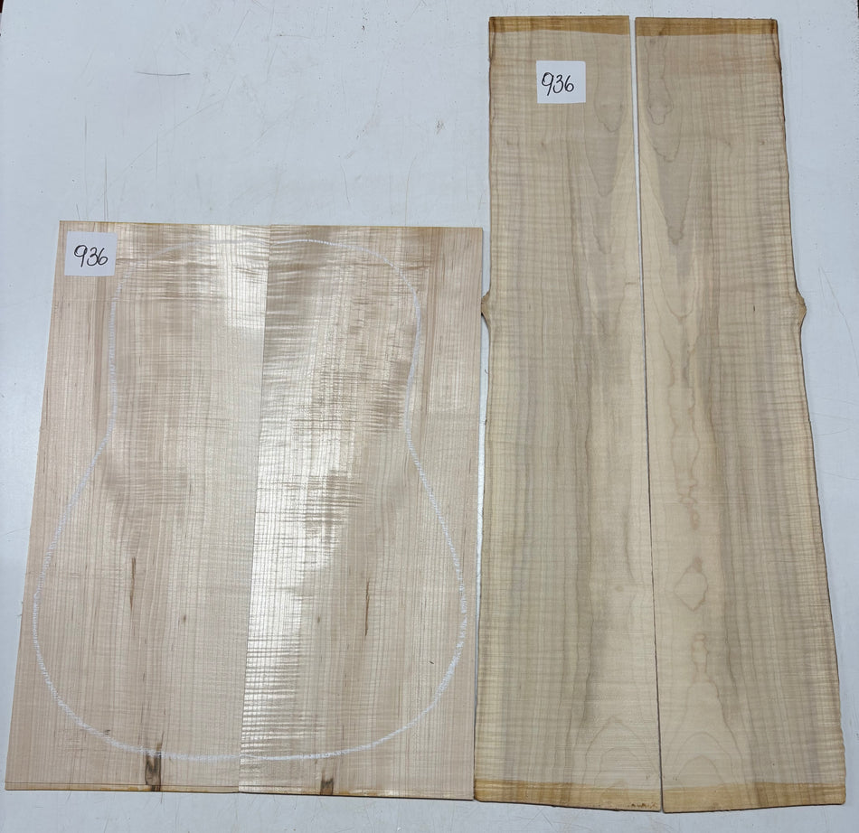 Flame Hard Maple Dreadnought Guitar Back and Side Set  #936