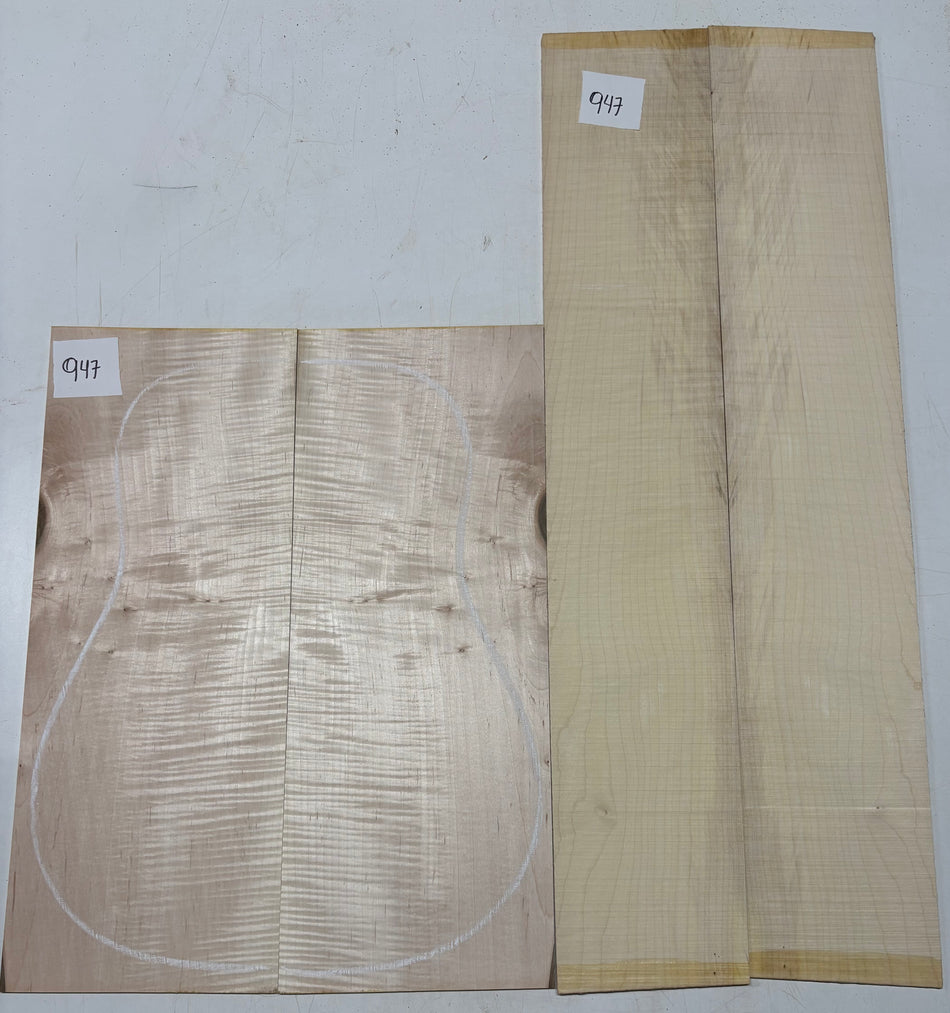 Flame Hard Maple Dreadnought Guitar Back and Side Set  #947