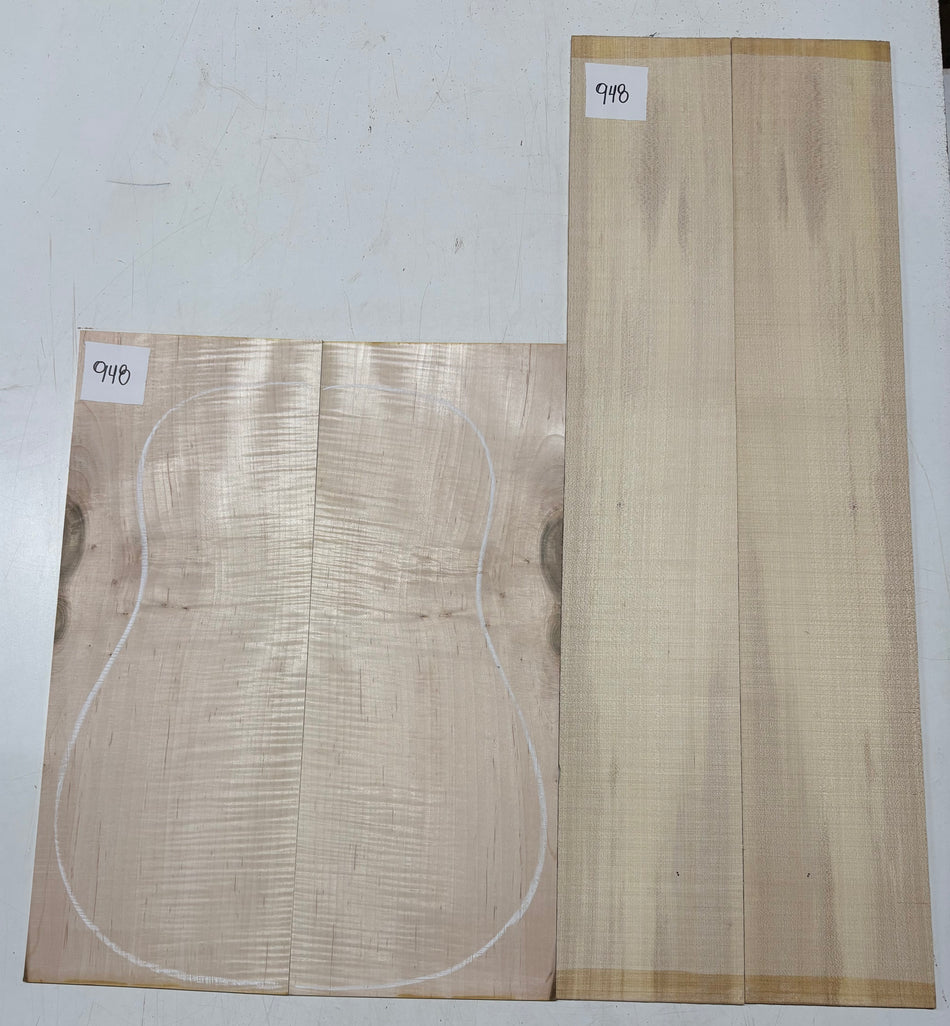 Flame Hard Maple Dreadnought Guitar Back and Side Set  #948