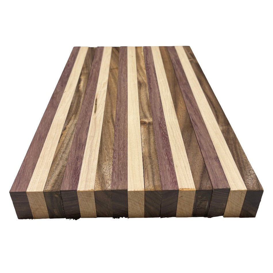 Combo de 15 tablas de madera de 3/4" | Bloques de tablas de cortar | Tamarindo Spalted, Corazón Púrpura, Caoba Hondureña