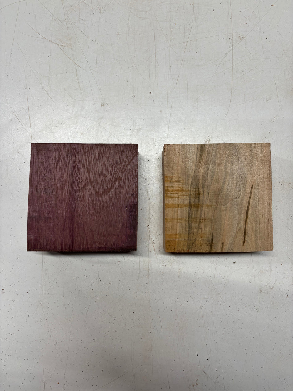 2 Pack, 2 Species Purpleheart + Ambrosia Maple Bowl Blank 5"x5"x2"#6136
