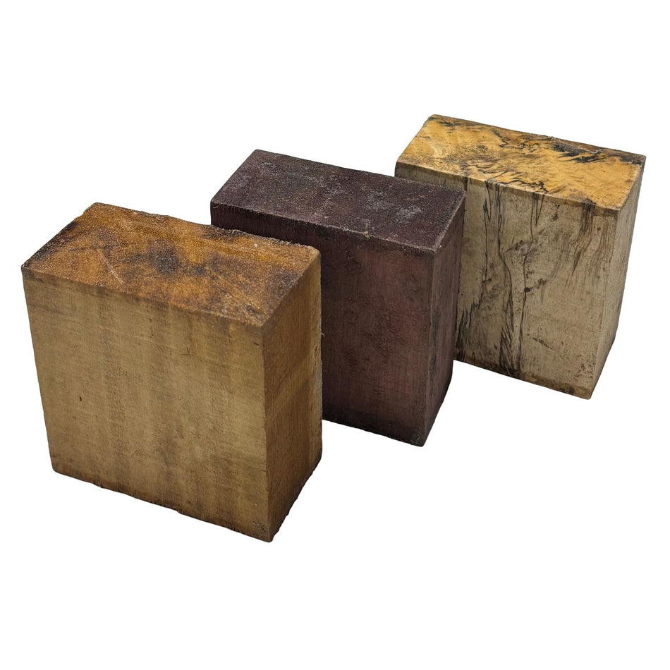 Combo Pack of 3, Bowl Blanks 4" x 4" x 2" (Purpleheart, Wild Jack, Spalted Tamarind)
