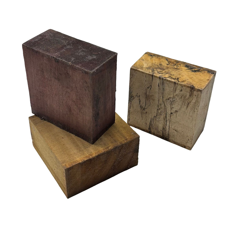 Combo Pack of 3, Bowl Blanks 4" x 4" x 2" (Purpleheart, Wild Jack, Spalted Tamarind)