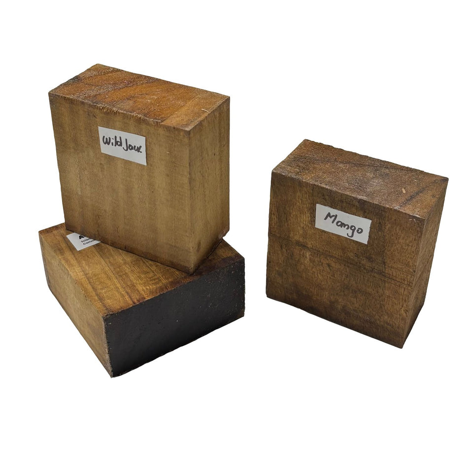 Combo Pack of 3, Bowl Blanks 4" x 4" x 2" (Acacia, Mango, Wild Jack)