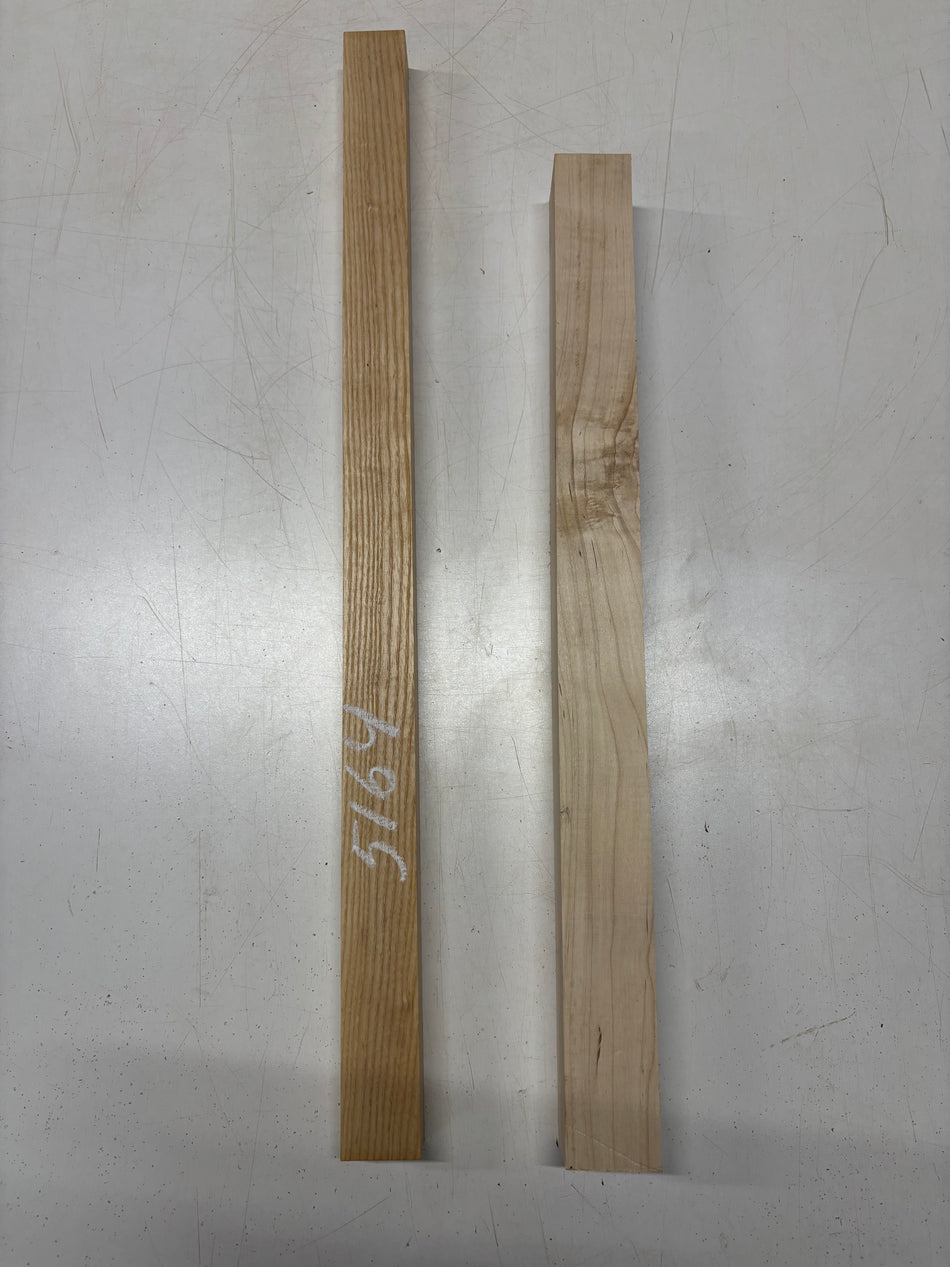 2 Pack, 2 Species White Ash + Hard Maple Turning Wood Blanks  White Ash - 28"x1-5/8"x1-3/4"  Maple 24"x2"x2"#5164