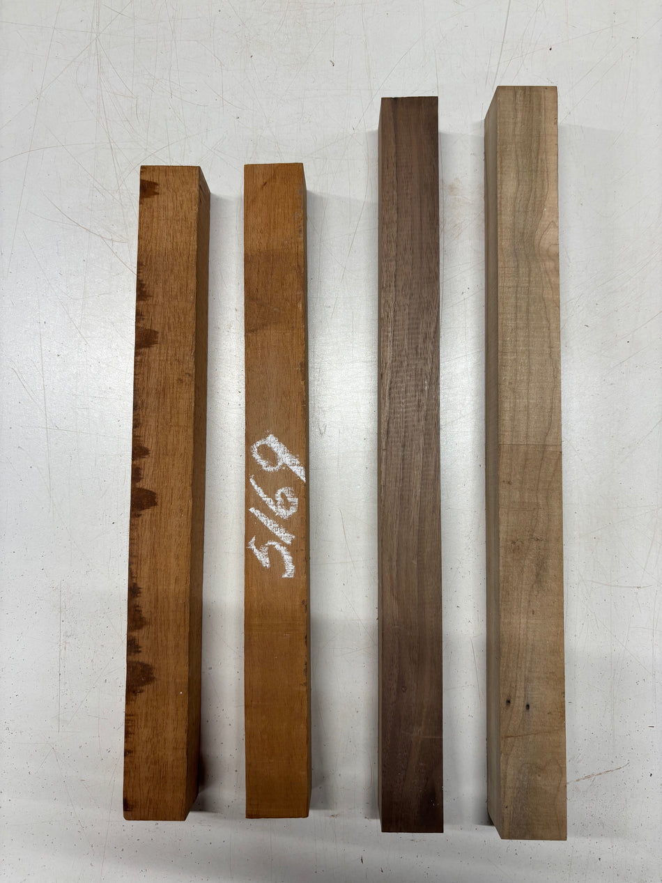 4 Pack, 3 Species Ambrosia Maple+ Walnut + Mahogany Turning Wood Blanks  Ambrosia Maple + Walnut - 18"x1-1/2"x1-1/2"   Mahogany 16"x1-1/2"x1-1/2"#5169