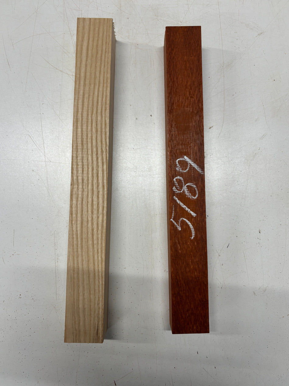 2 Pack, 2 Species Padauk + White Ash Turning Wood Blanks  Padauk - 16-1/2"x2"x1-7/8"   White Ash - 17"x2"x2"#5189