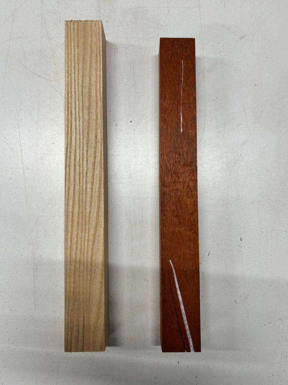 2 Pack, 2 Species Padauk + White Ash Turning Wood Blanks  Padauk - 16-1/2"x2"x1-7/8"   White Ash - 17"x2"x2"#5189