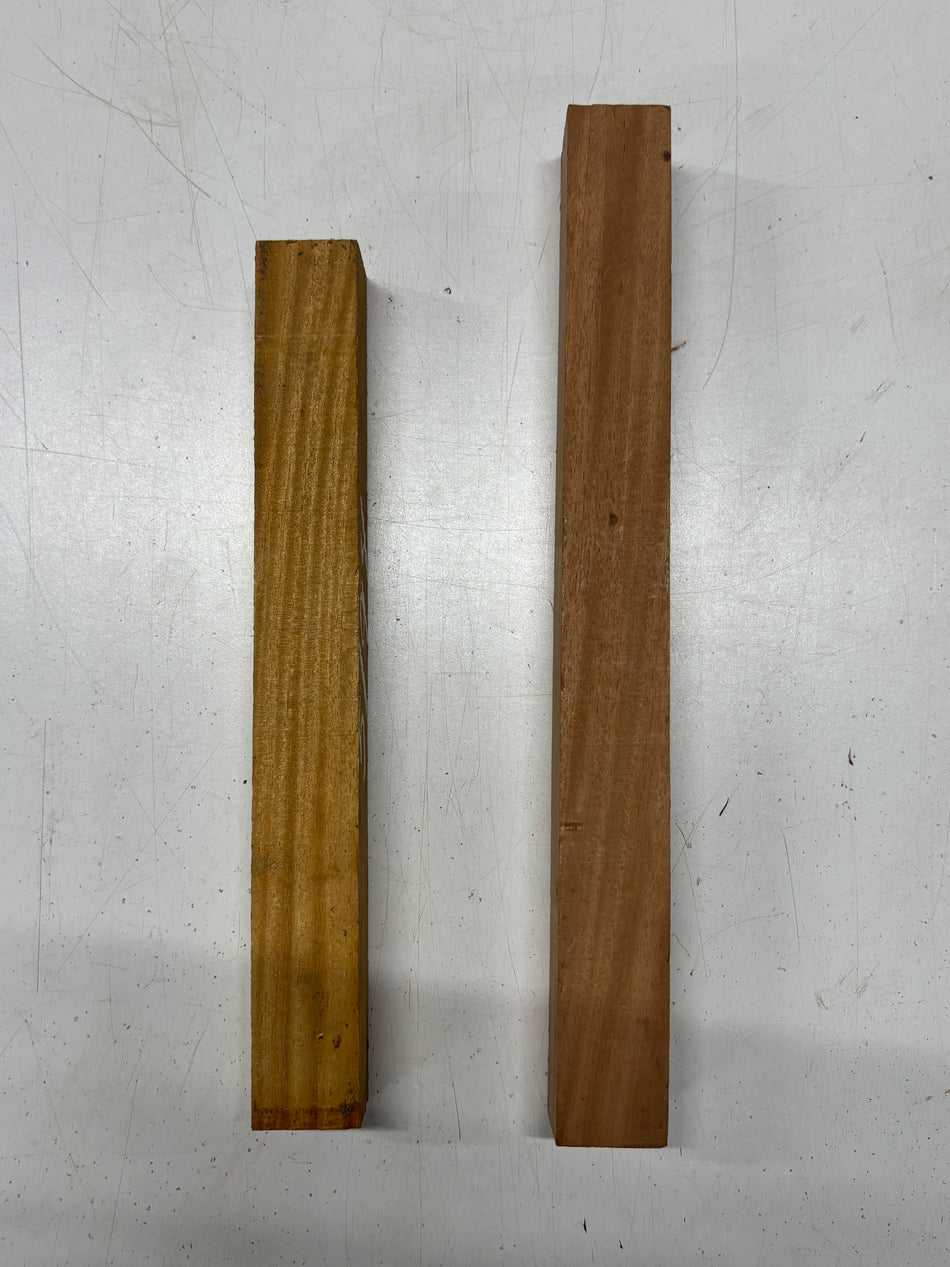 2 Pack, 2 Species Osage Orange +  Mahogany Turning Wood Blanks  Osage Orange - 12"x1-1/2"x1-1/2"  Mahogany 14-1/2"x1-1/2"x1-1/2"#5194