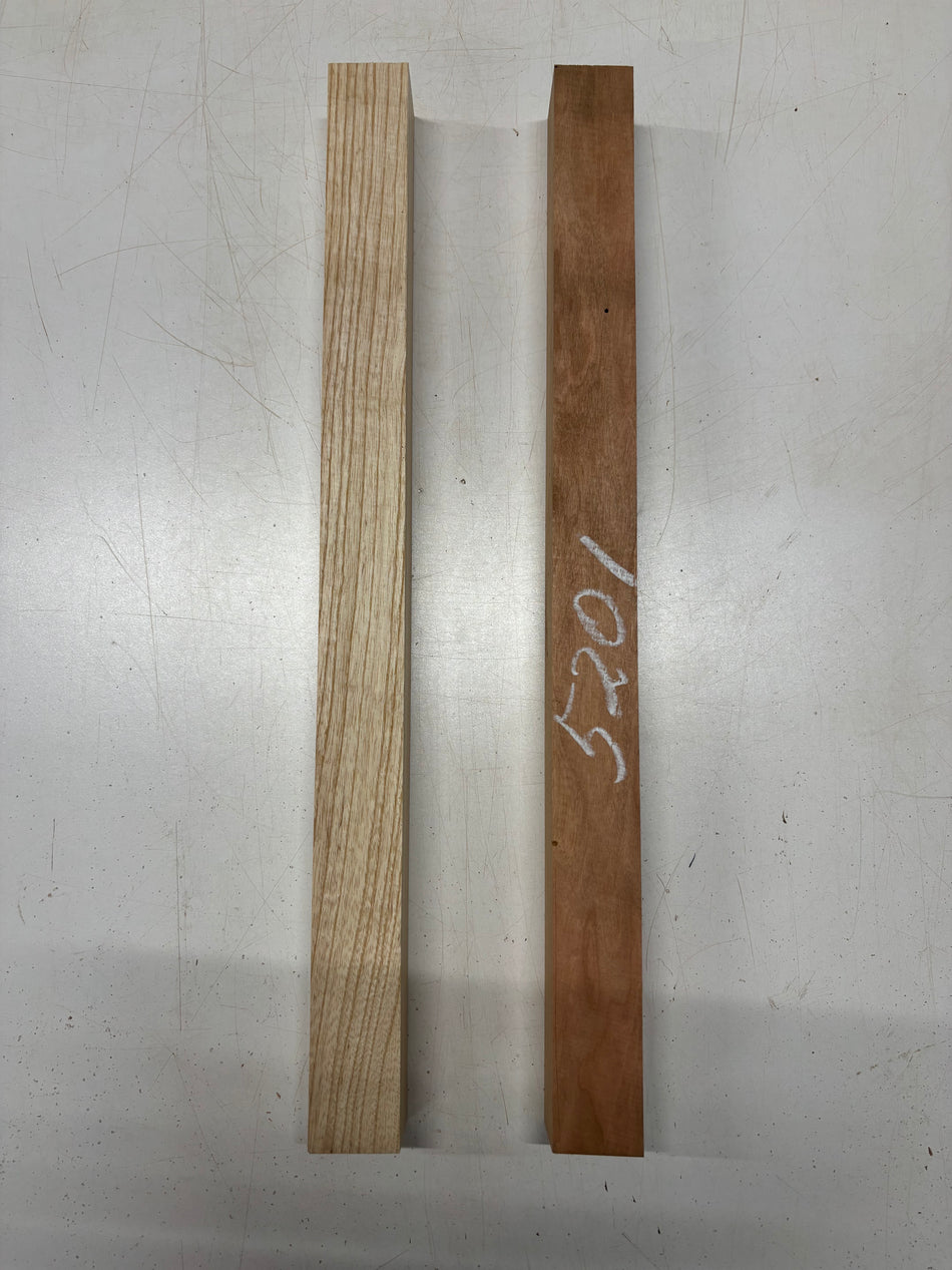2 Pack, 2 Species Cherry + White Ash Turning Wood Blanks 21"x1-1/2"x1-1/2"#5201