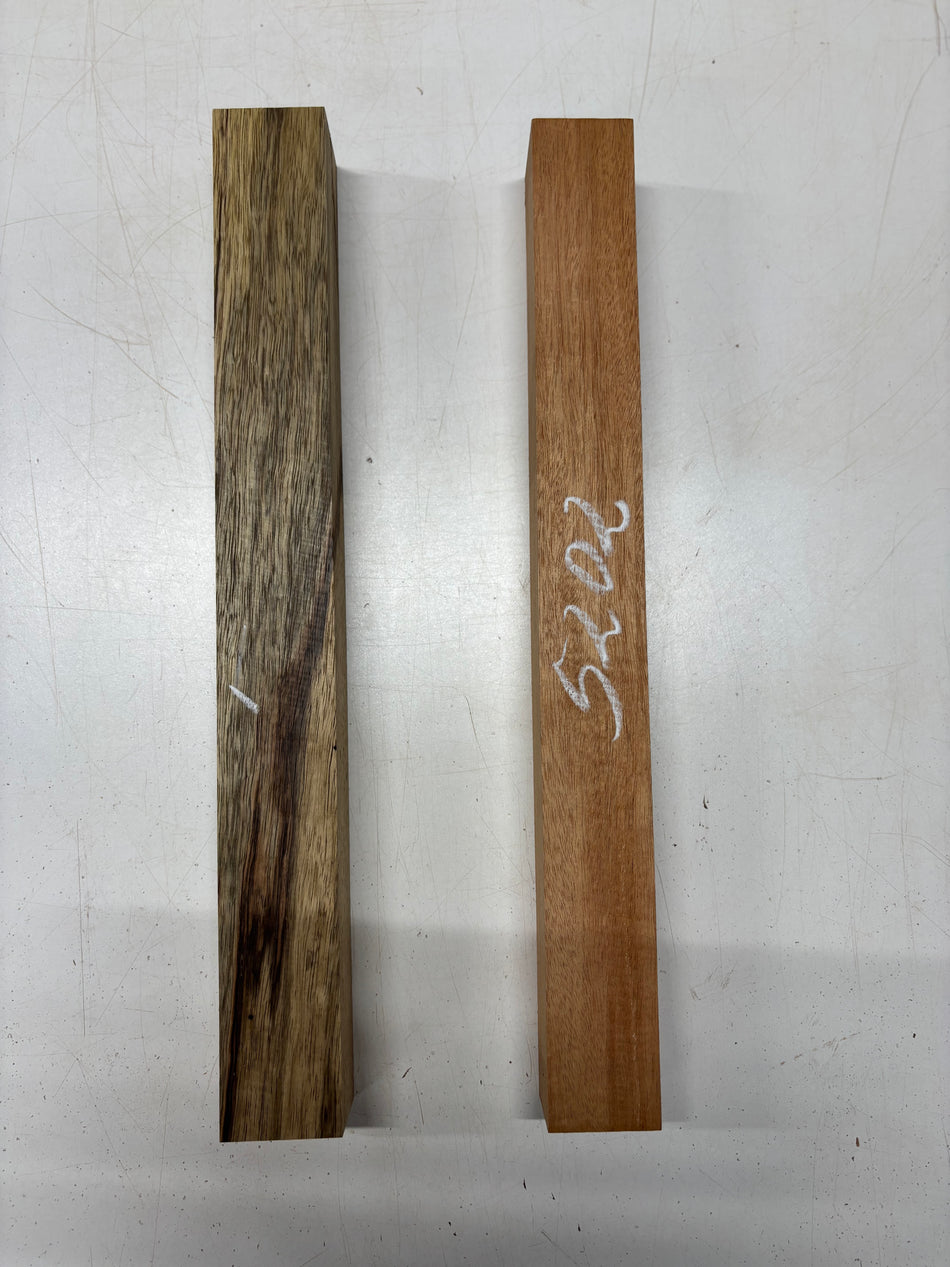 2 Pack, 2 Species Black Limba + Mahogany Turning Wood Blanks   Black Limba - 18"x1-7/8"x2"   Mahogany - 18"x1-7/8"x1-7/8"#5202
