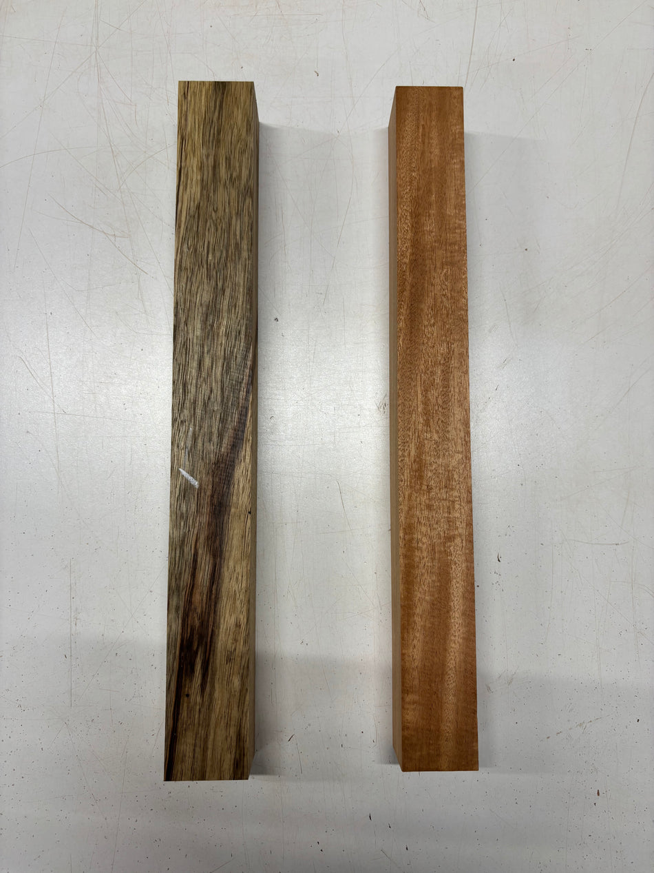 2 Pack, 2 Species Black Limba + Mahogany Turning Wood Blanks   Black Limba - 18"x1-7/8"x2"   Mahogany - 18"x1-7/8"x1-7/8"#5202
