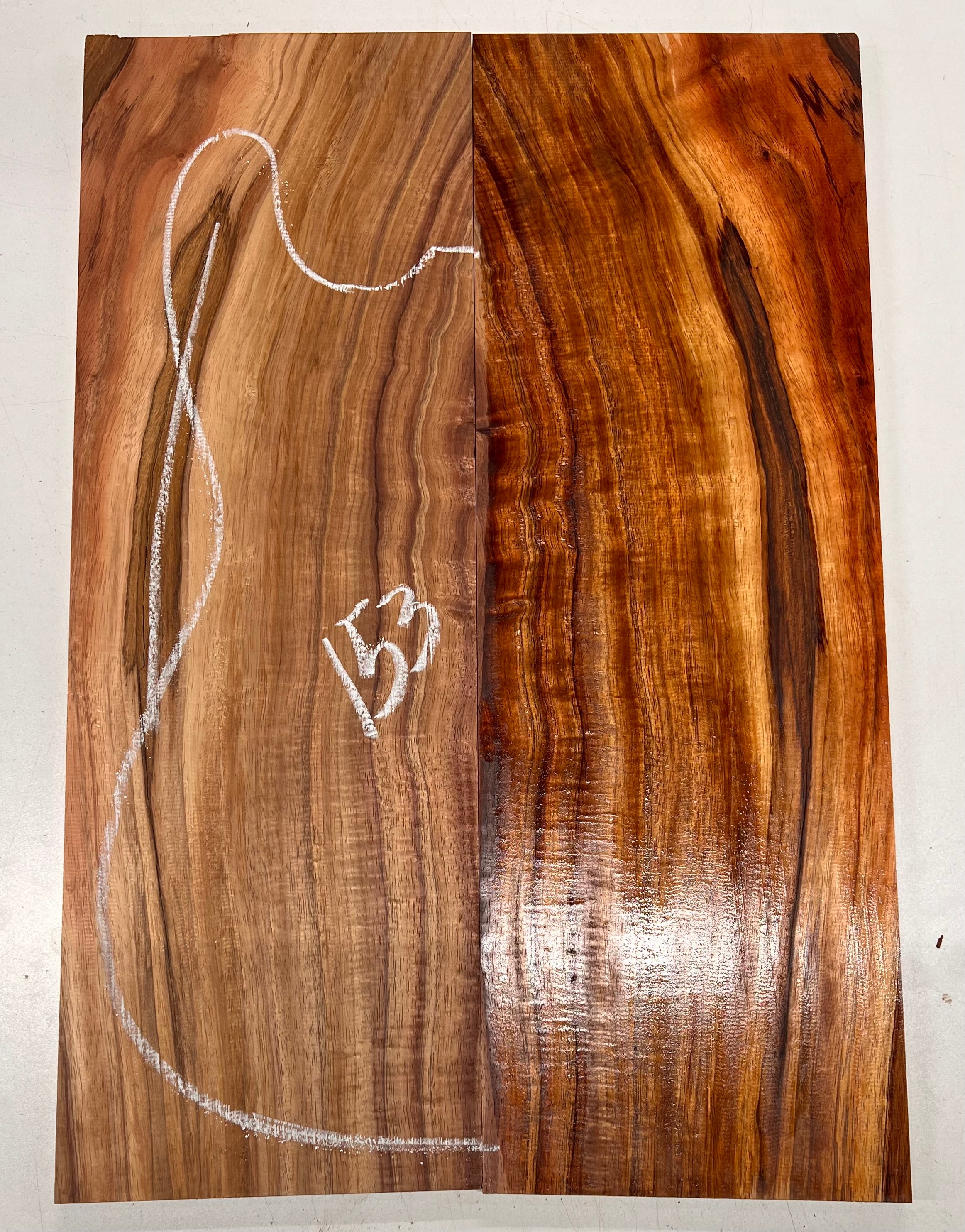 Curly Flame Hawaiian Koa Bookmatched Guitar Drop Tops 21" x 7-1/4" x 3/8" #153 - Exotic Wood Zone - Buy online Across USA 