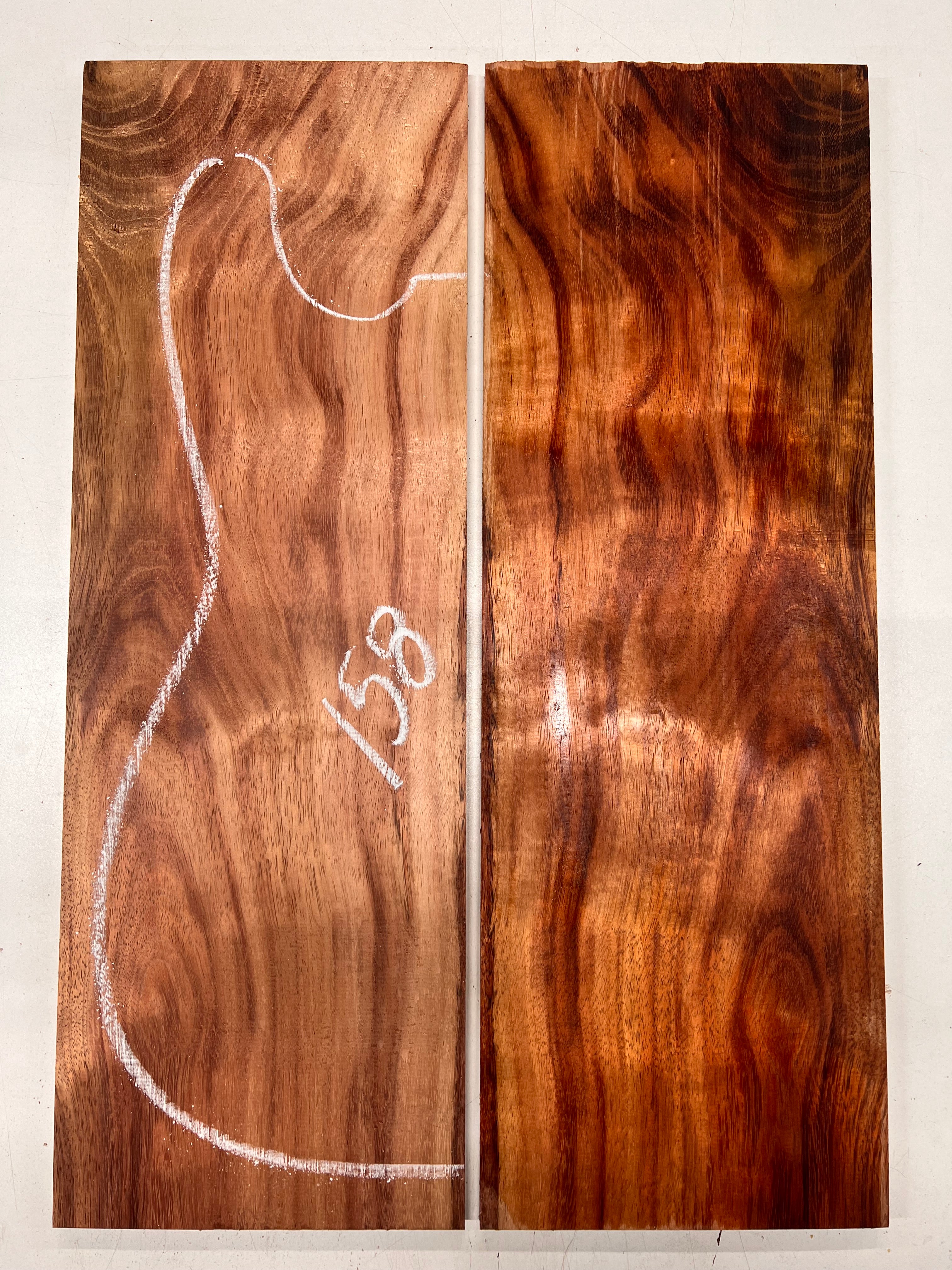 Curly Flame Hawaiian Koa Bookmatched Guitar Drop Tops 21" x 7-1/4" x 3/8" #158 - Exotic Wood Zone - Buy online Across USA 