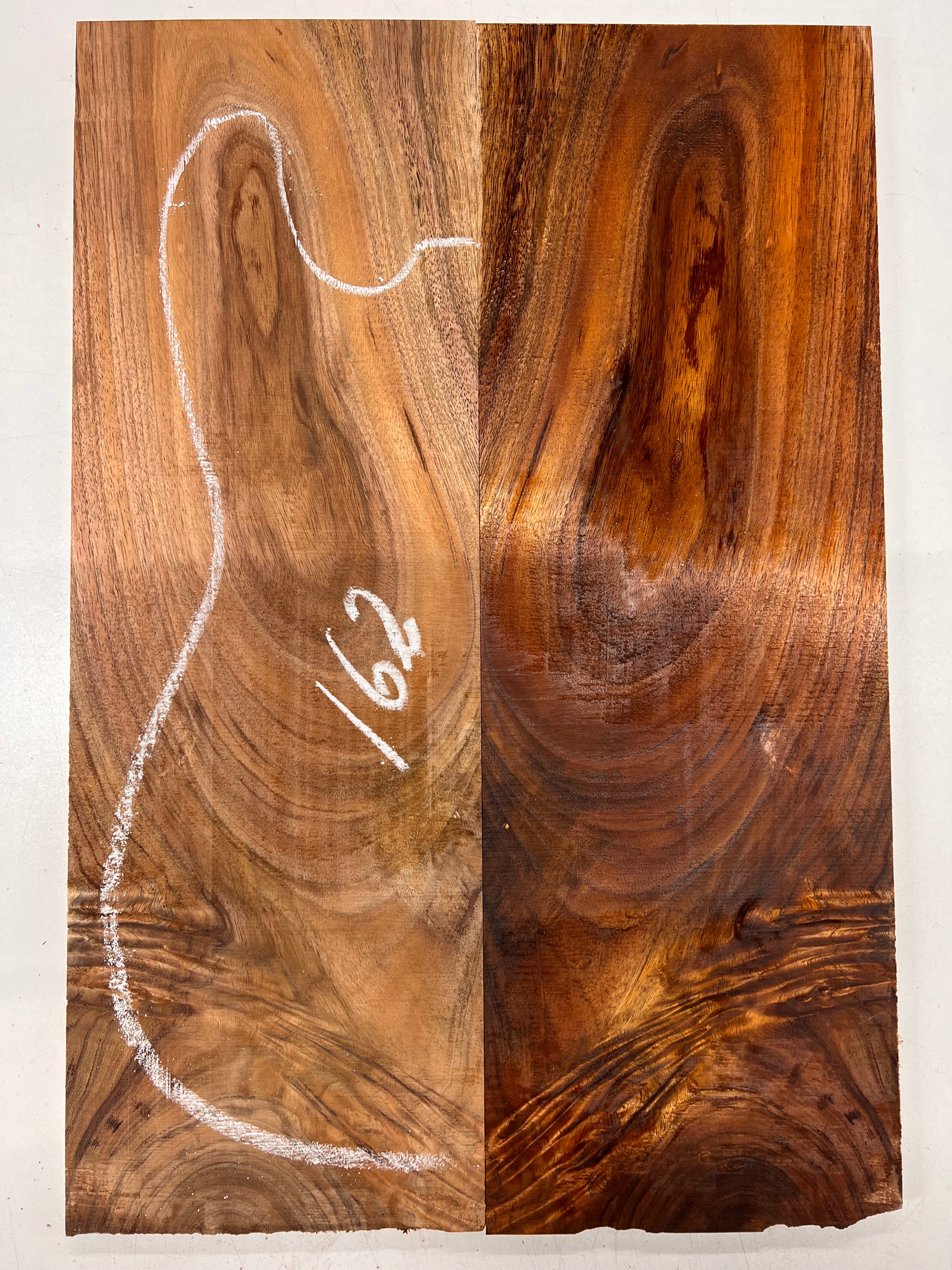 Curly Flame Hawaiian Koa Bookmatched Guitar Drop Tops 21" x 7-1/4" x 3/8" #162 - Exotic Wood Zone - Buy online Across USA 