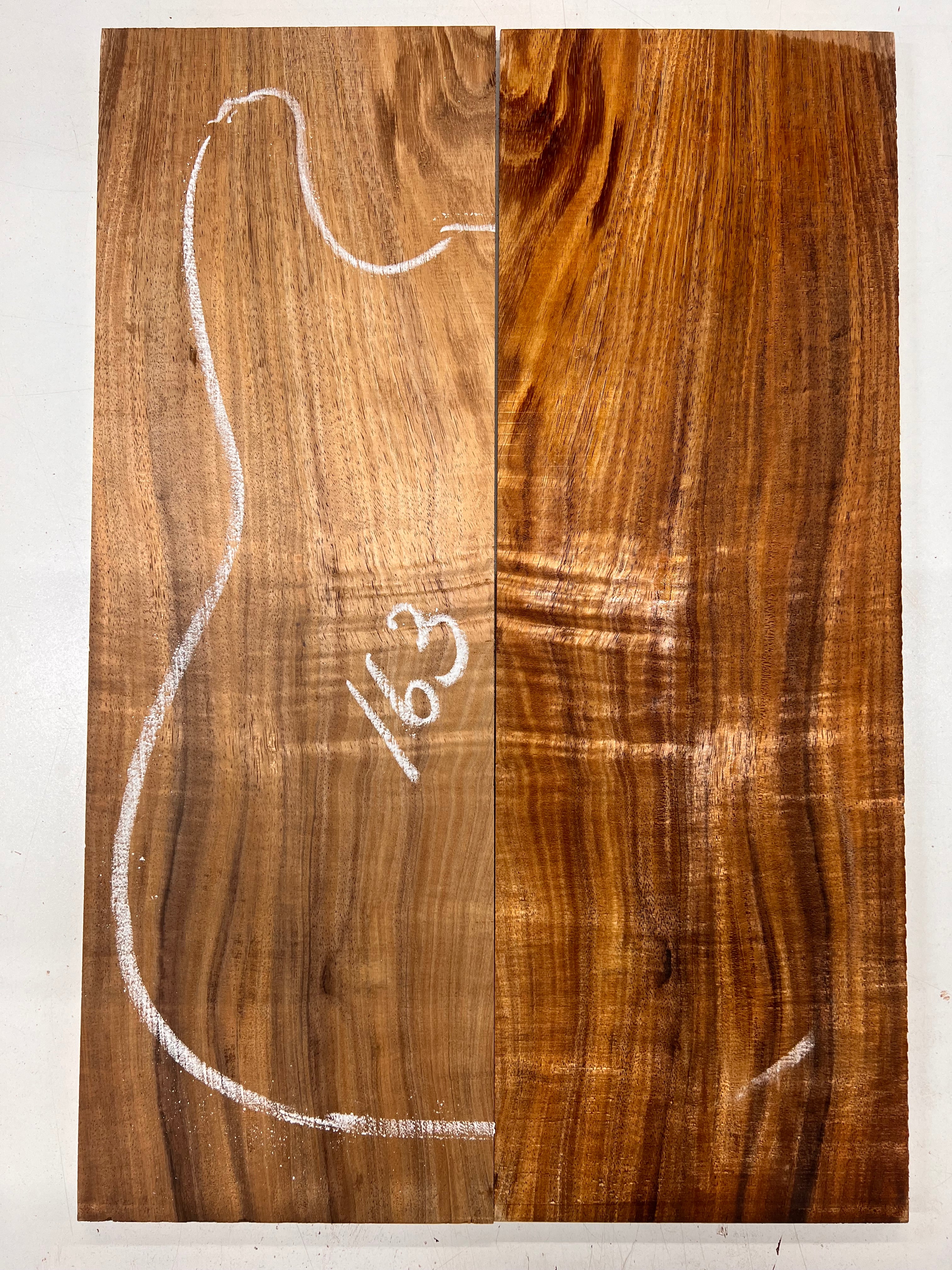 Curly Flame Hawaiian Koa Bookmatched Guitar Drop Tops 21" x 7-1/4" x 3/8" #163 - Exotic Wood Zone - Buy online Across USA 