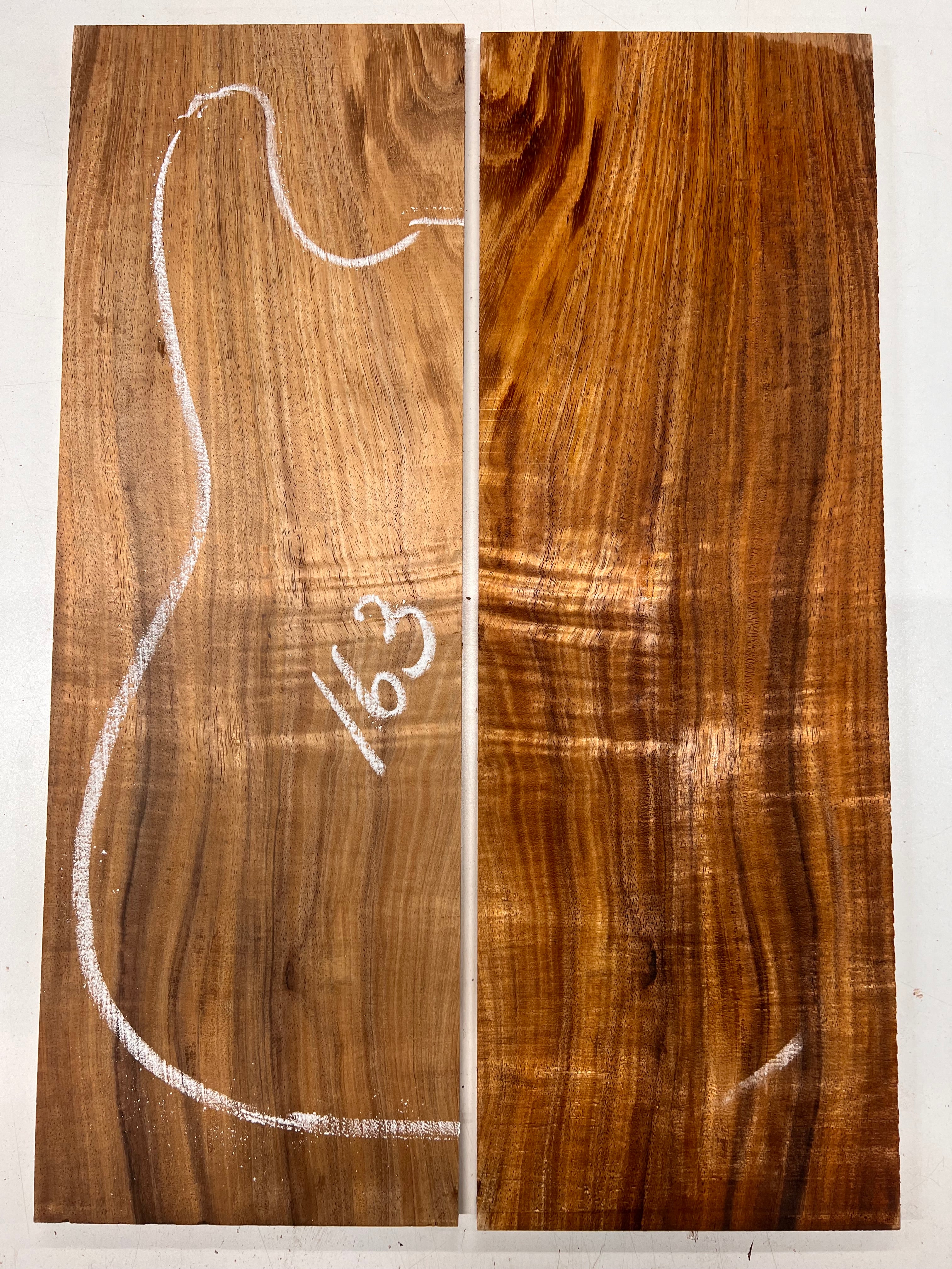 Curly Flame Hawaiian Koa Bookmatched Guitar Drop Tops 21" x 7-1/4" x 3/8" #163 - Exotic Wood Zone - Buy online Across USA 