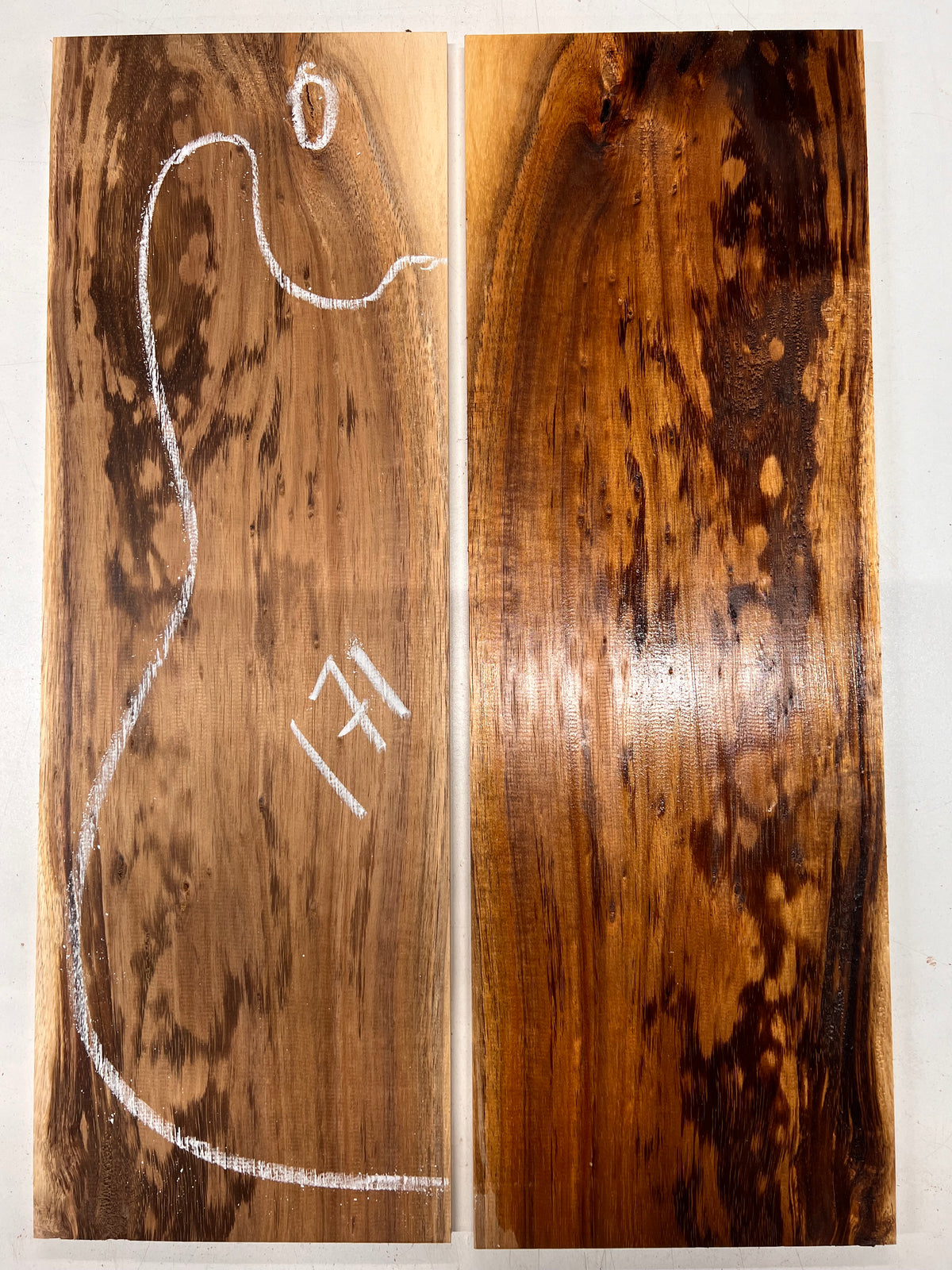 Curly Flame Hawaiian Koa Bookmatched Guitar Drop Tops 21" x 7-1/4" x 3/8" #171 - Exotic Wood Zone - Buy online Across USA 