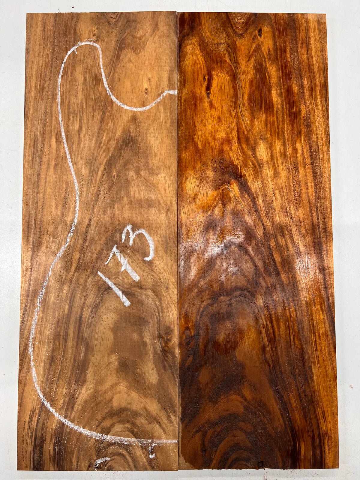 Curly Flame Hawaiian Koa Bookmatched Guitar Drop Tops 21" x 7-1/4" x 3/8" #173 - Exotic Wood Zone - Buy online Across USA 