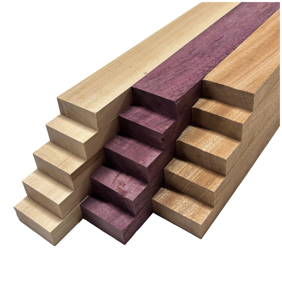DIY Cutting Board Maker Kit | Hard Maple + Purpleheart + Sapele (15 Pieces)