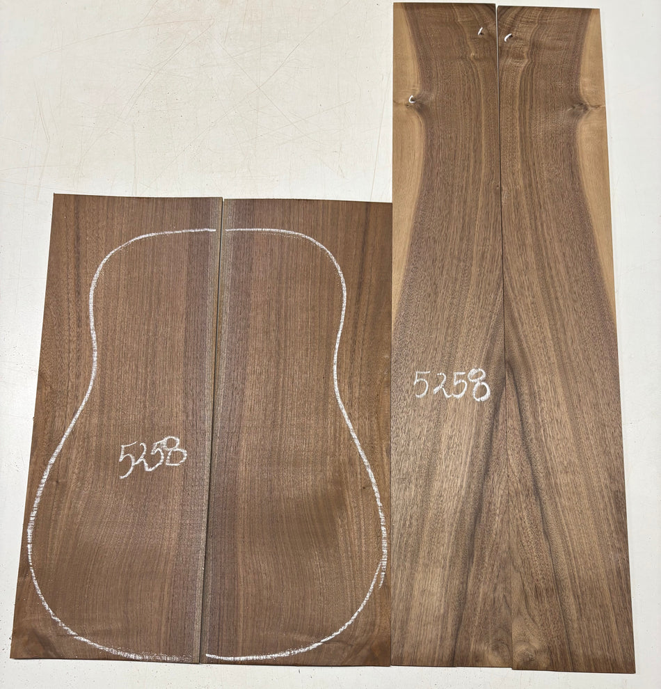 Black Walnut Dreadnought Guitar Back And Side Set #5258