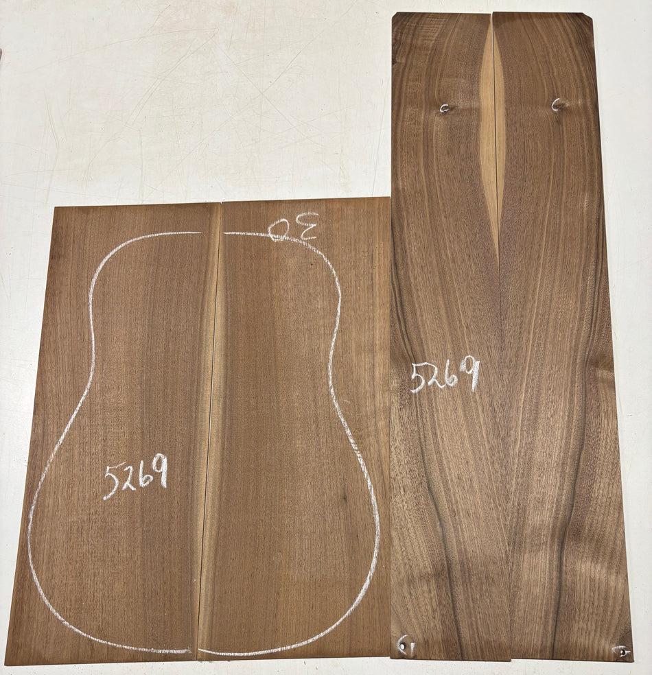Black Walnut Dreadnought Guitar Back And Side Set #5269