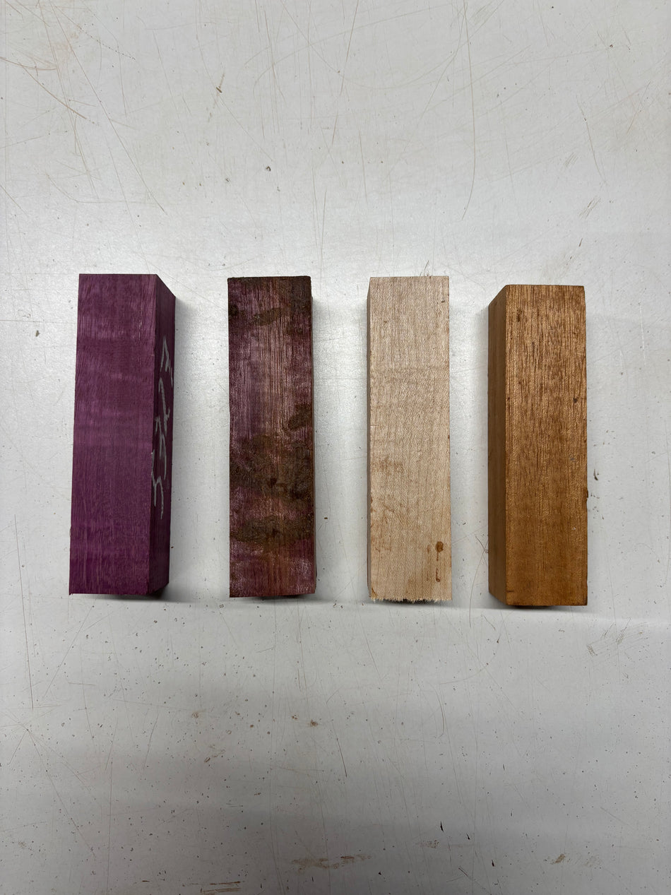 4 Pack, Species Purpleheart + Mahogany + Hard Maple Turning Wood Blank  6"x1-1/2"x1-1/2"#5327