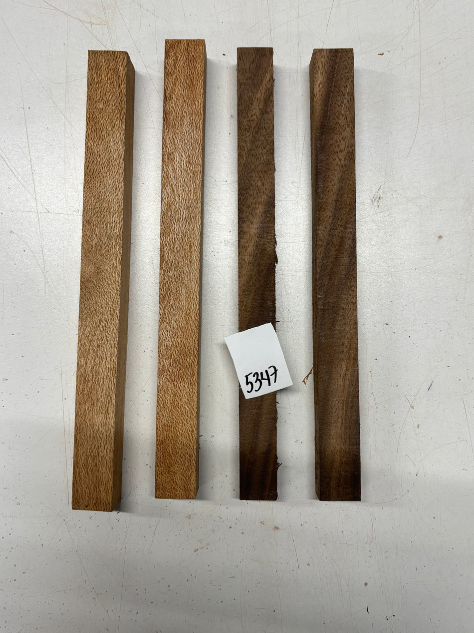 4 Pack, 2 Species Indian Walnut + Silky Oak Turning Wood Blank 12"x1"x1"#5347