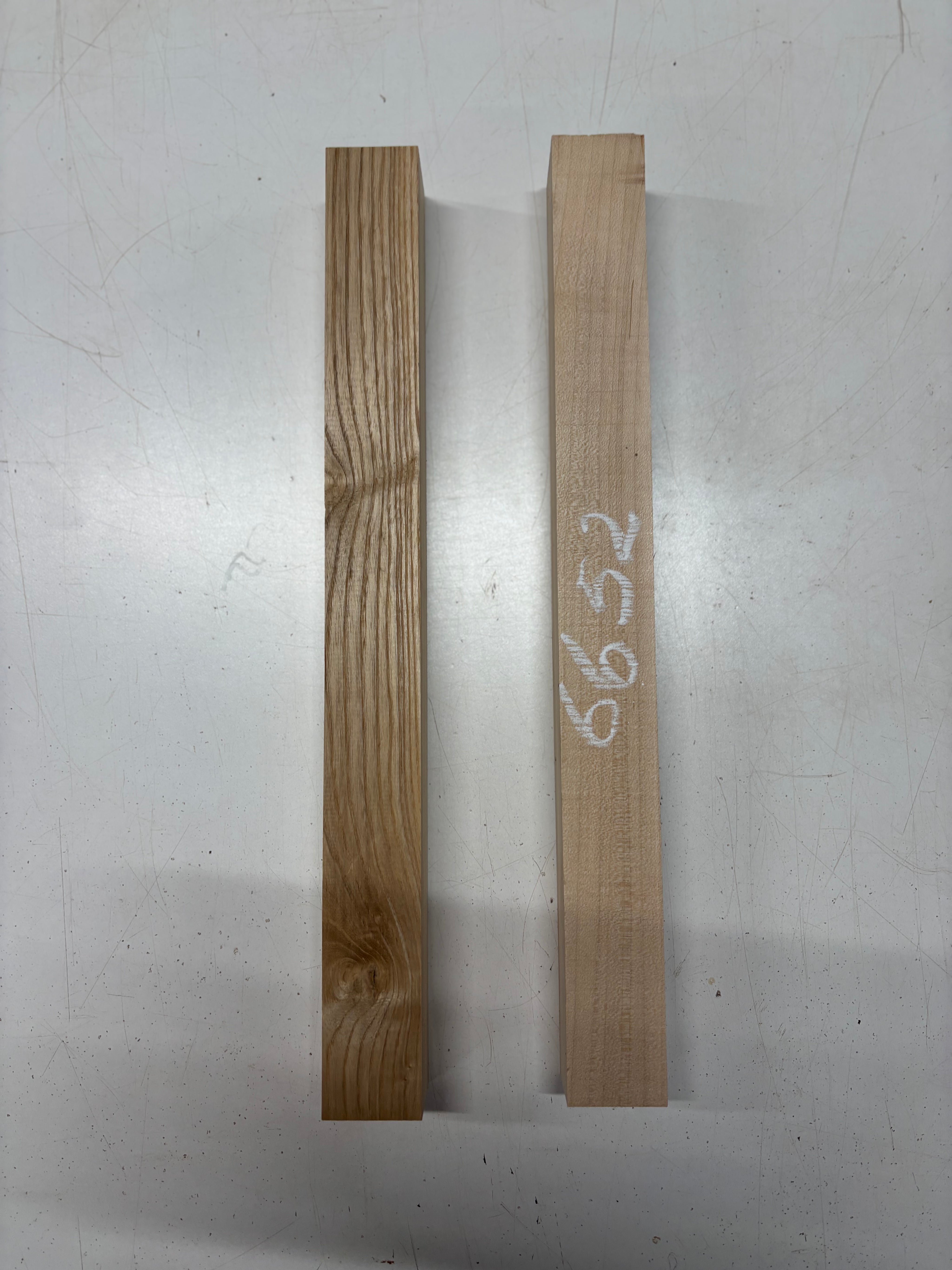 2 Pack, 2 Species White Ash + Ambrosia Maple Turning Wood Blanks  18"x1-3/4"x1-3/4"#6652 - Exotic Wood Zone