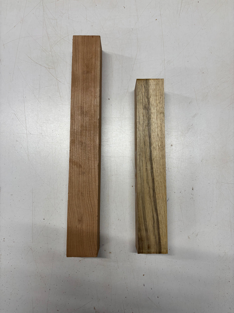 2 Pack, 2 Species Cherry+ Black Limba Turning Wood Blanks   Cherry - 15"x2"x2" , Black Limba 12"x2"x2"#5353