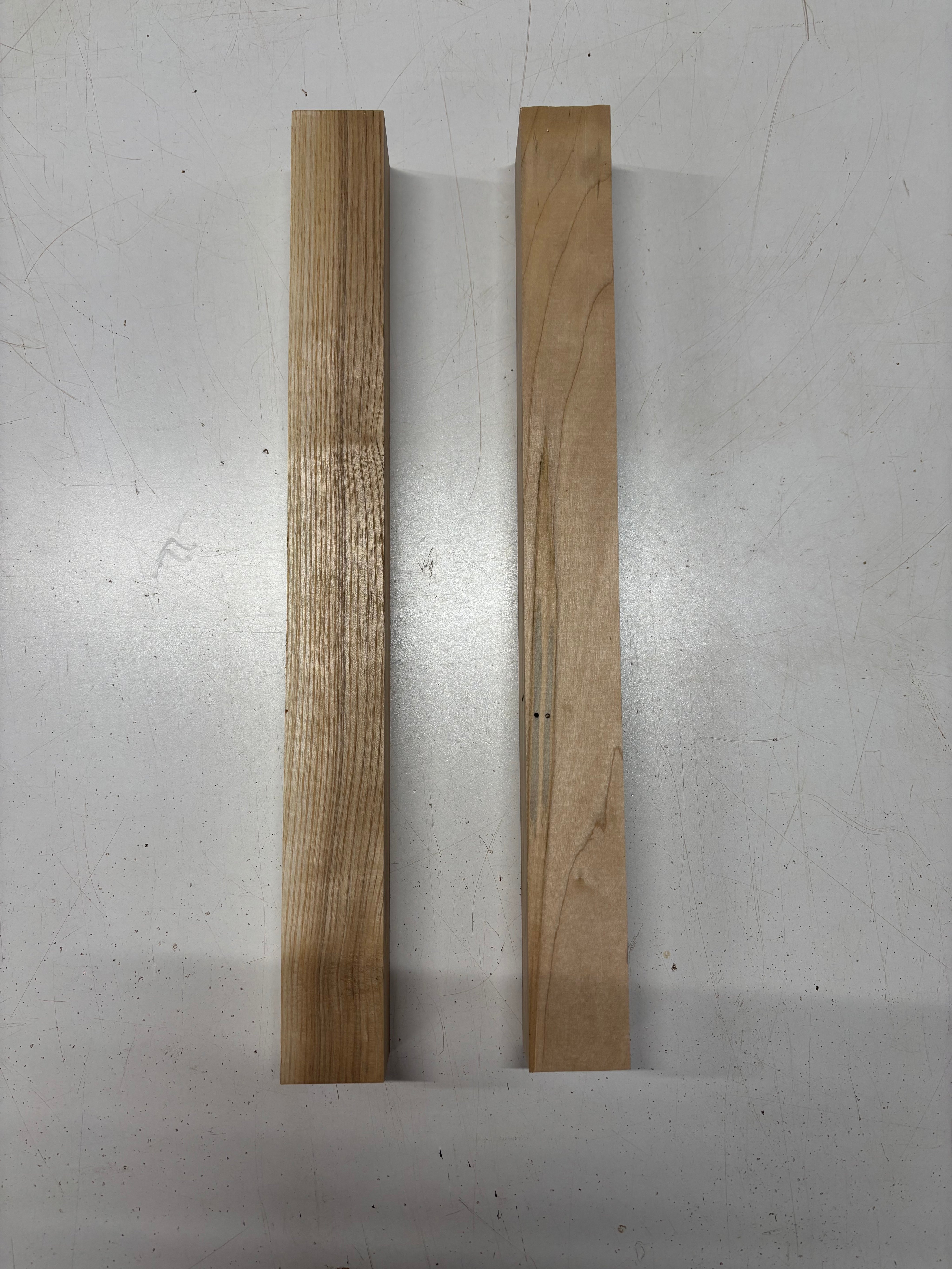 2 Pack, 2 Species White Ash + Ambrosia Maple Turning Wood Blanks  18"x1-3/4"x1-3/4"#6652 - Exotic Wood Zone