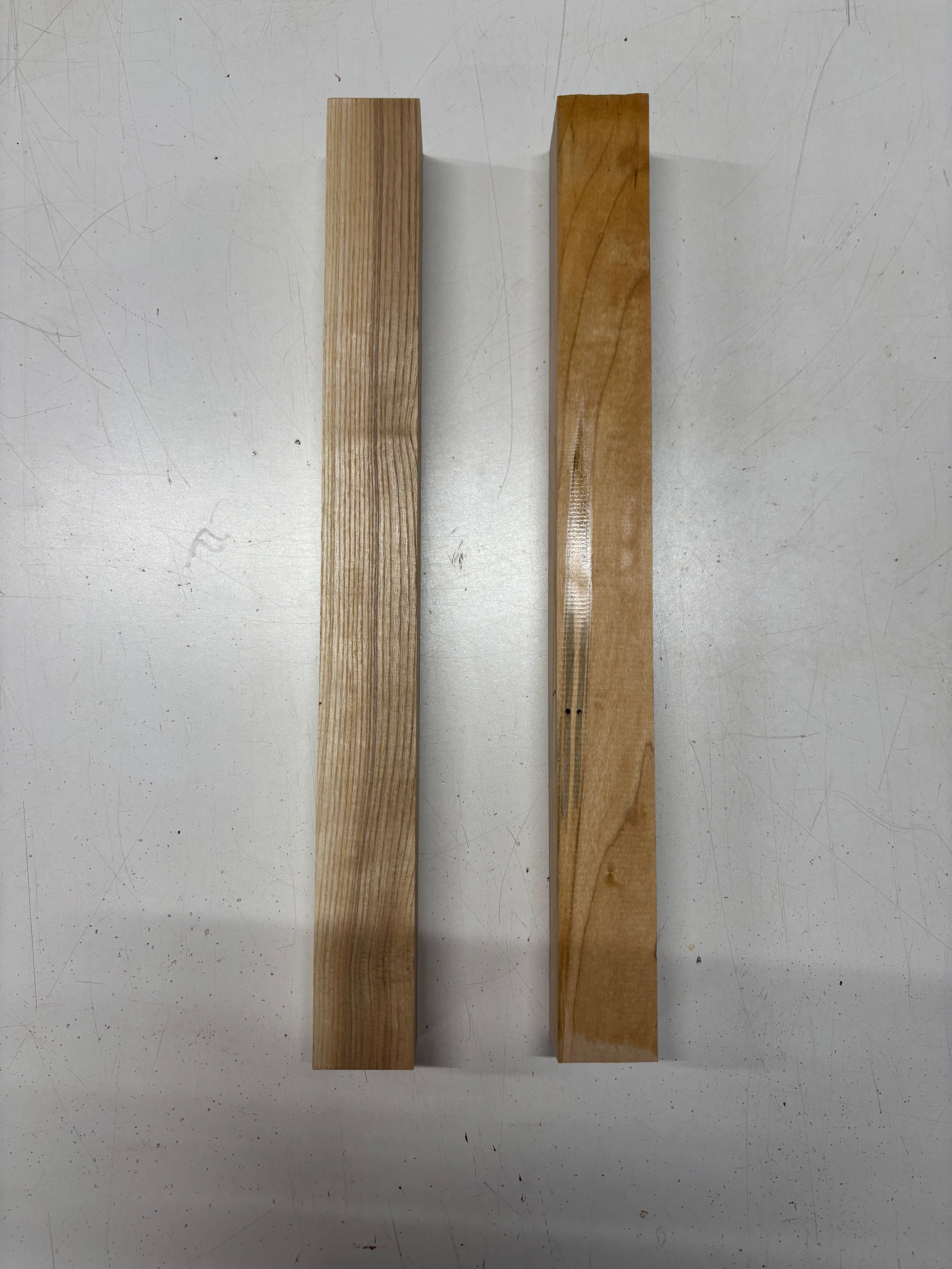 2 Pack, 2 Species White Ash + Ambrosia Maple Turning Wood Blanks  18"x1-3/4"x1-3/4"#6652 - Exotic Wood Zone