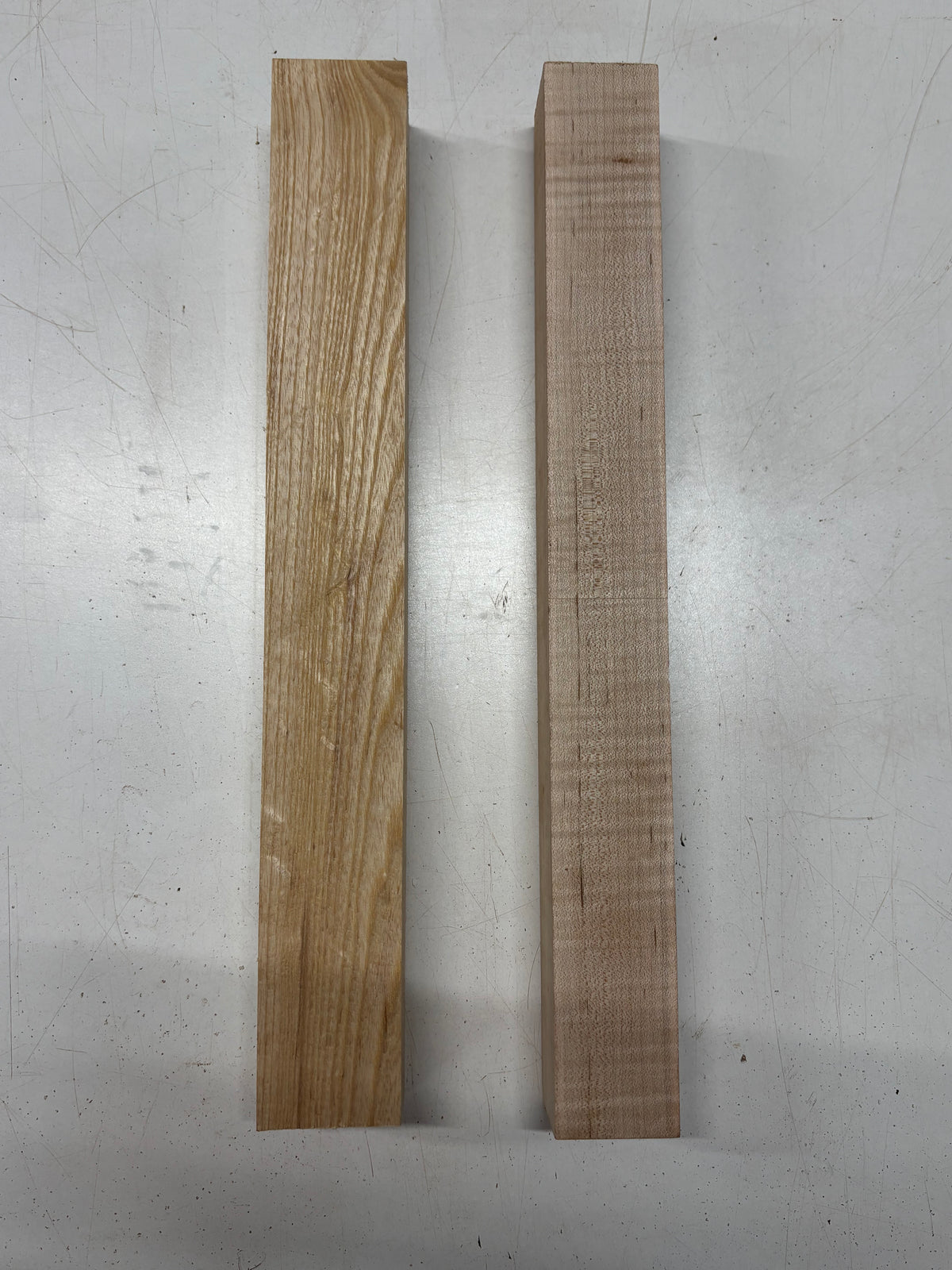 2 Pack, 2 Species Flame Hard Maple + White Ash Turning Wood Blank  Flame Hard Maple : 18"x2"x2"  White Ash : 18"x2-1/4"x2-1/8"#6666 - Exotic Wood Zone