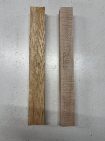 2 Pack, 2 Species Flame Hard Maple + White Ash Turning Wood Blank  Flame Hard Maple : 18"x2"x2"  White Ash : 18"x2-1/4"x2-1/8"#6666 - Exotic Wood Zone