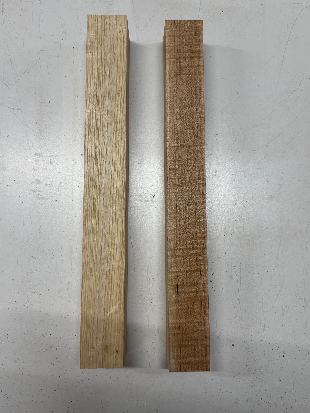 2 Pack, 2 Species Flame Hard Maple + White Ash Turning Wood Blank  Flame Hard Maple : 18"x2"x2"  White Ash : 18"x2-1/4"x2-1/8"#6666 - Exotic Wood Zone