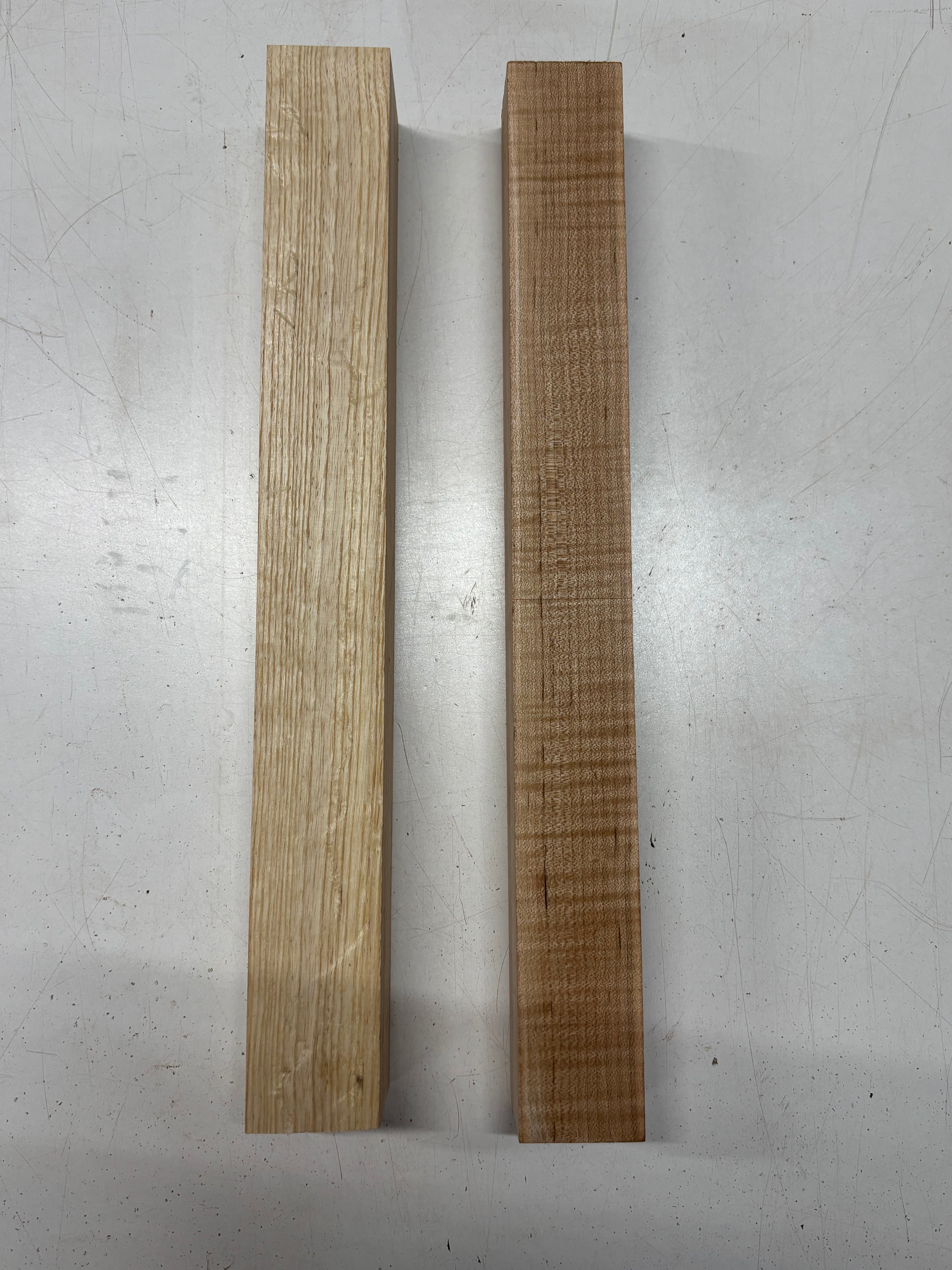 2 Pack, 2 Species Flame Hard Maple + White Ash Turning Wood Blank  Flame Hard Maple : 18"x2"x2"  White Ash : 18"x2-1/4"x2-1/8"#6666 - Exotic Wood Zone