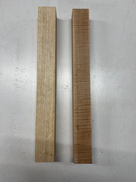 2 Pack, 2 Species Flame Hard Maple + White Ash Turning Wood Blank  Flame Hard Maple : 18"x2"x2"  White Ash : 18"x2-1/4"x2-1/8"#6666 - Exotic Wood Zone