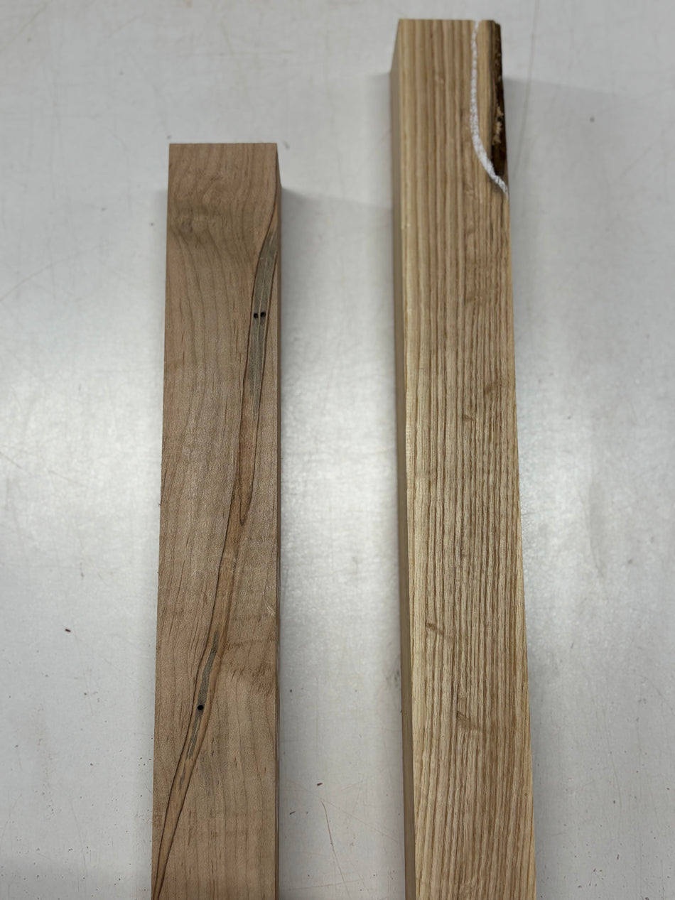 2 Pack, 2 Species Ambrosia Maple + White Ash Turning Wood Blanks  Ambrosia Maple : 18"x2"x2",  White Ash : 21"x2"x2" #6689