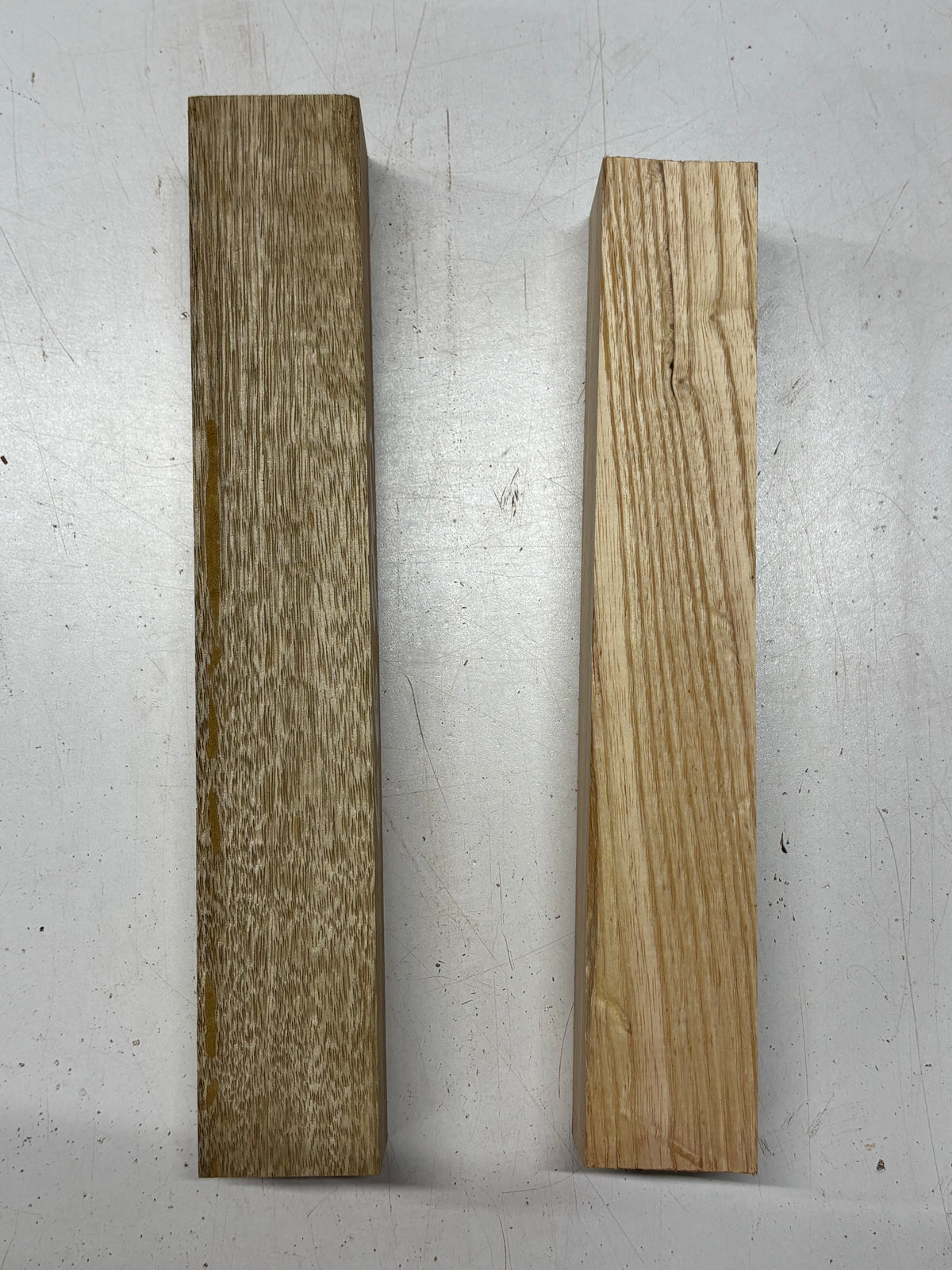 2 Pack, 2 Species White Limba + White Ash Turning Wood Blanks  White Limba : 12"x1-7/8"x1-7/8"  White Ash : 11"x1-7/8"x1-7/8" #6690 - Exotic Wood Zone