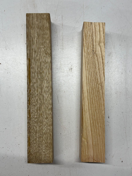 2 Pack, 2 Species White Limba + White Ash Turning Wood Blanks  White Limba : 12"x1-7/8"x1-7/8"  White Ash : 11"x1-7/8"x1-7/8" #6690 - Exotic Wood Zone