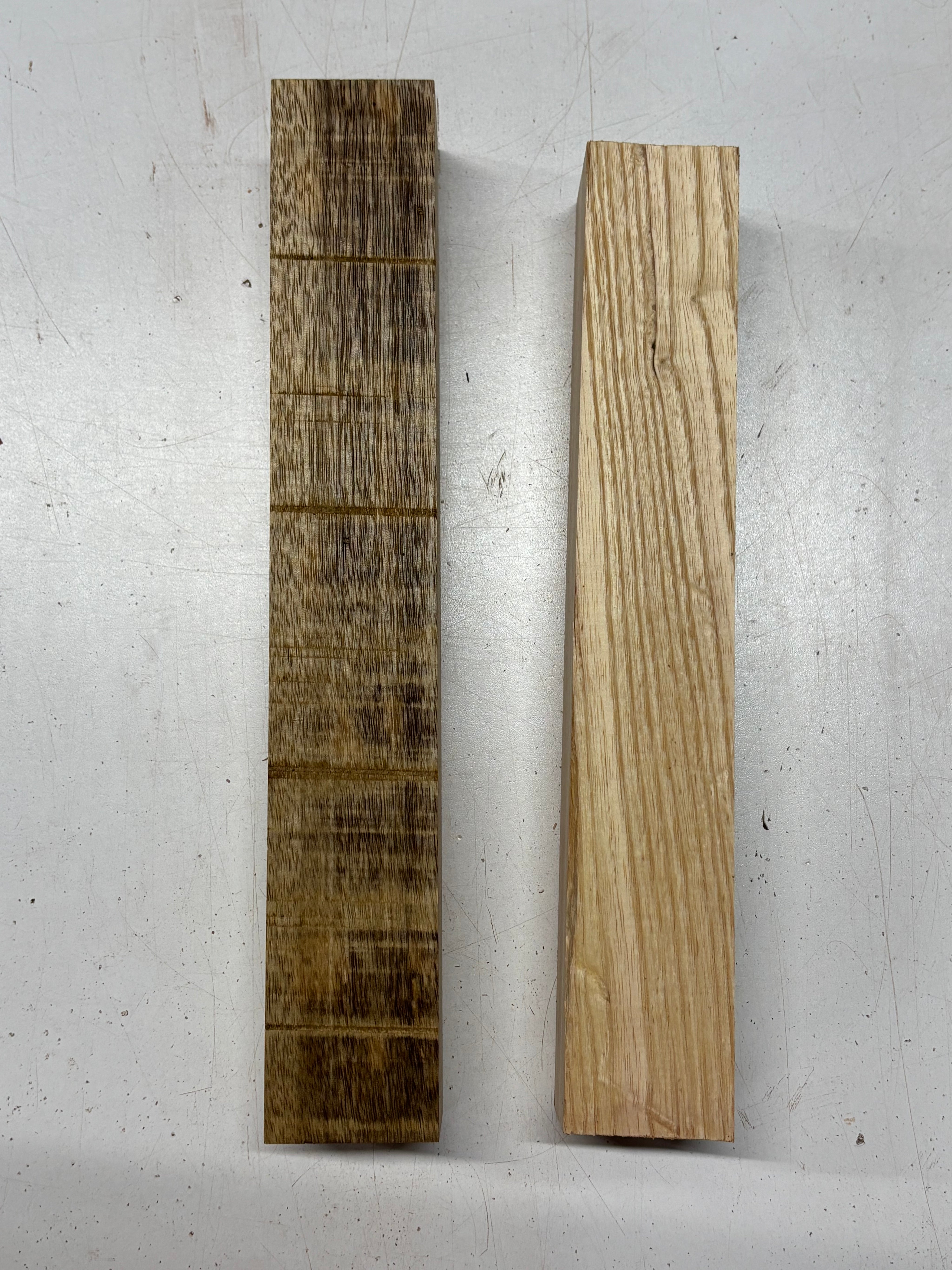 2 Pack, 2 Species White Limba + White Ash Turning Wood Blanks  White Limba : 12"x1-7/8"x1-7/8"  White Ash : 11"x1-7/8"x1-7/8" #6690 - Exotic Wood Zone