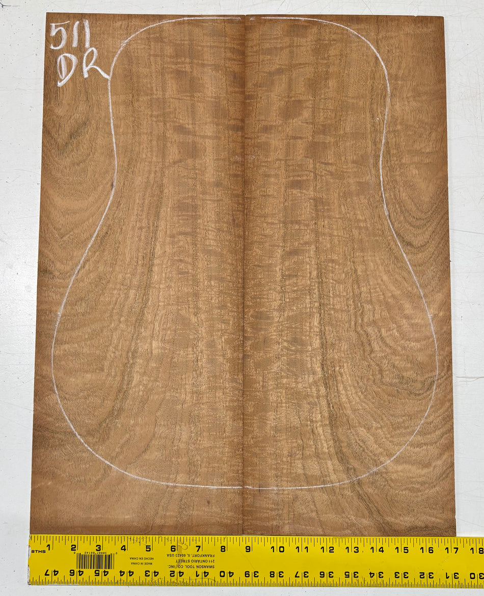 Figured Waterfall Flame Honduran Mahogany Dreadnought Guitar Back Set #511