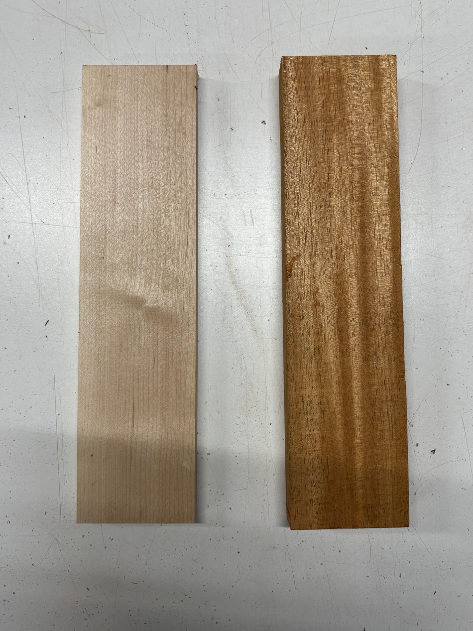 2 Pack, 2 Species Hard maple + Mahogany Thin Stock Lumber  Maple :12"x3"x5/8" , Mahogany :12"x3"x1-1/8" #6771