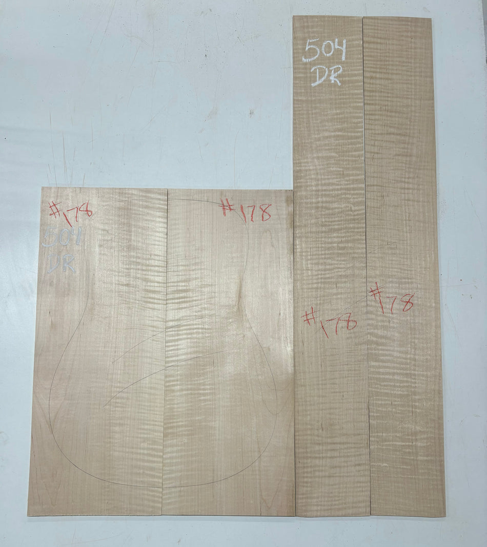 Flame Hard Maple Dreadnought Guitar Back and Side Set- AAAA Grade #504