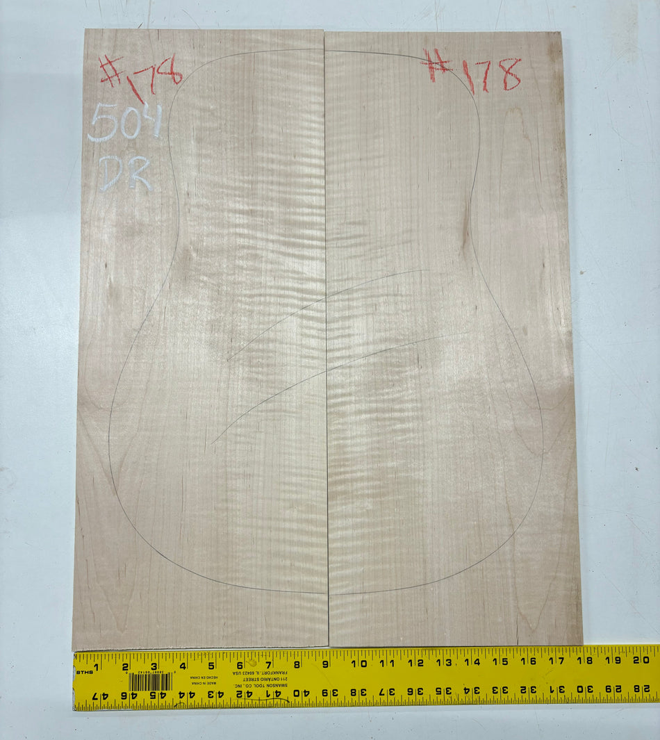 Flame Hard Maple Dreadnought Guitar Back and Side Set- AAAA Grade #504