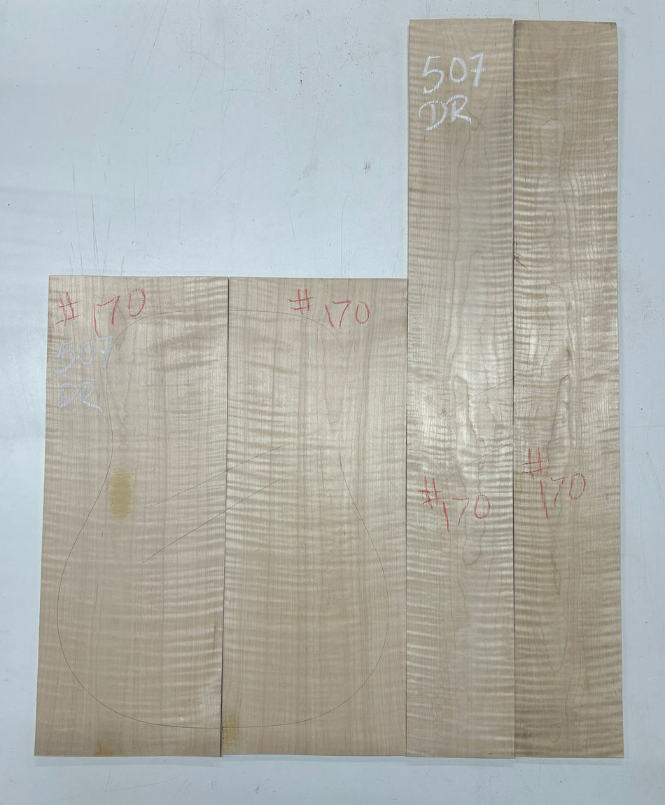 Flame Hard Maple Dreadnought Guitar Back and Side Set- AAAA Grade #507