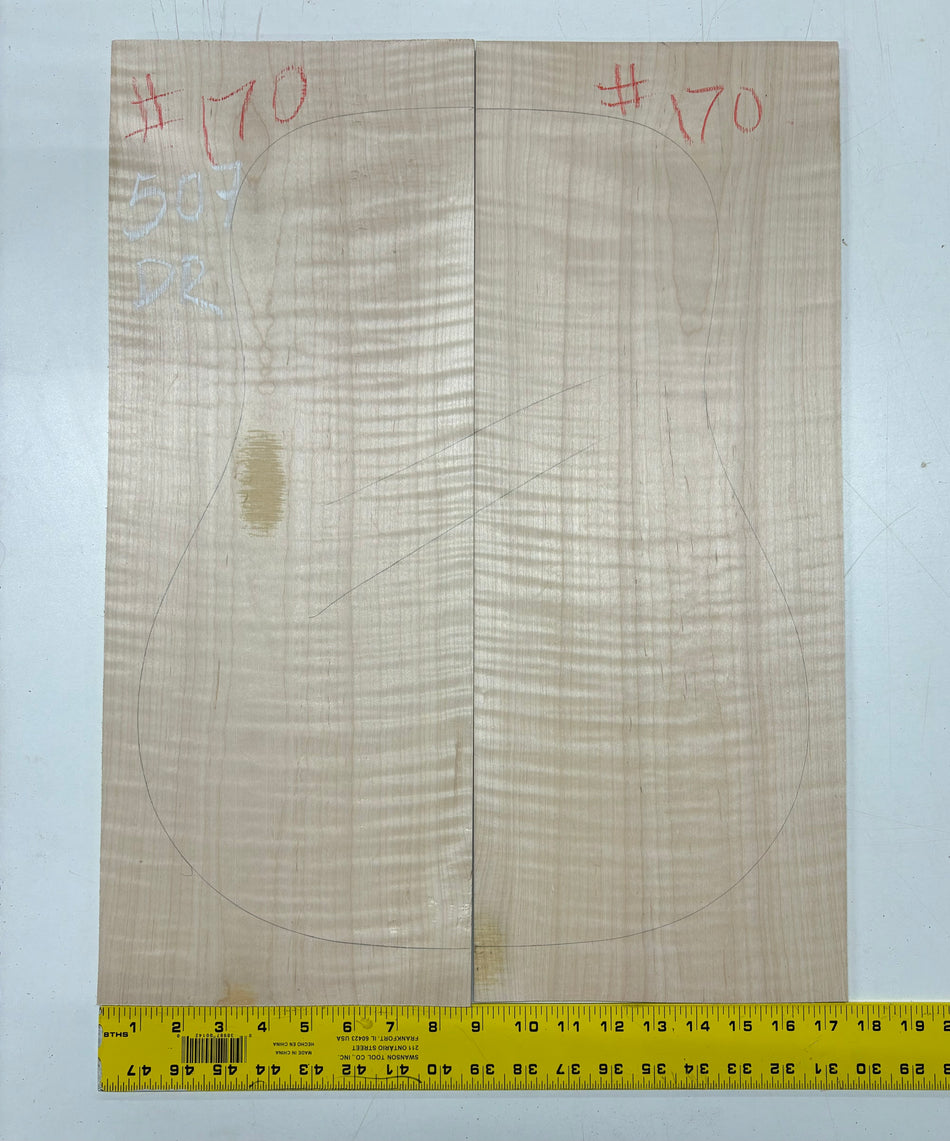 Flame Hard Maple Dreadnought Guitar Back and Side Set- AAAA Grade #507